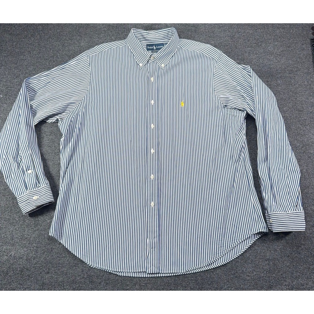 Ralph Lauren Mens XL Classic Fit Blue White Striped long sleeve Shirt EUC